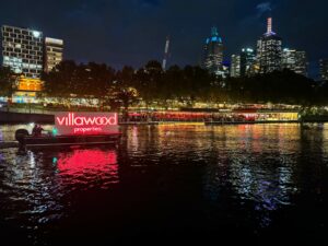 Brand activations on the Yarra River, floating billboard