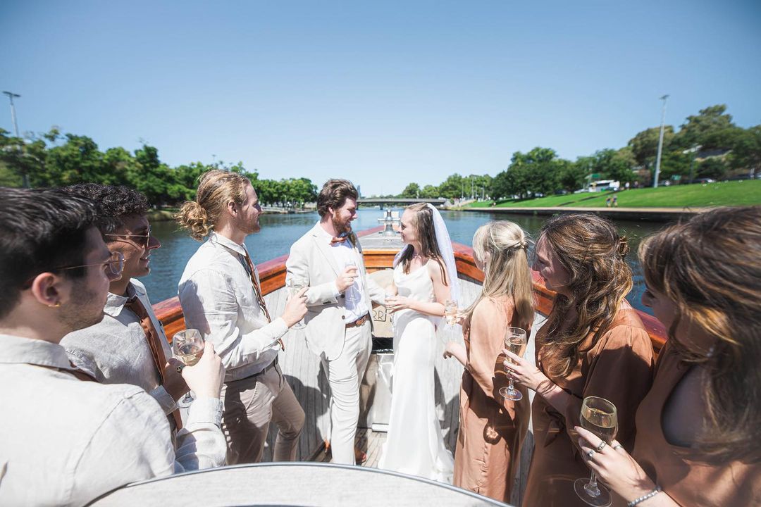 Couple getting married on the Yarra River onboard Birrarung