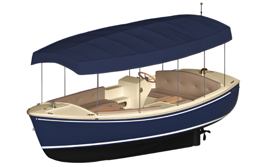 Luxury shaded boat cruising the Yarra River on a sunny summer day in Melbourne