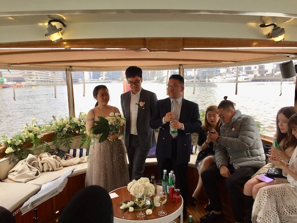 Boat wedding Melbourne cruising the Yarra River