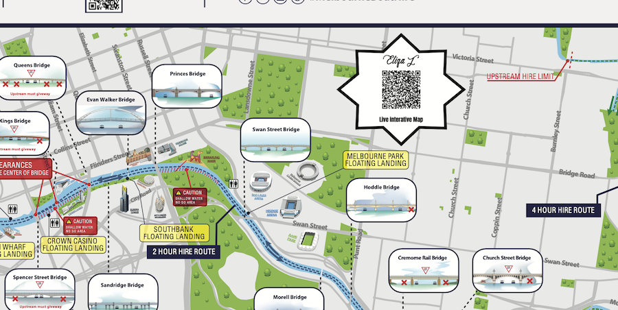 Interactive self-drive hire map for Yarra River boating