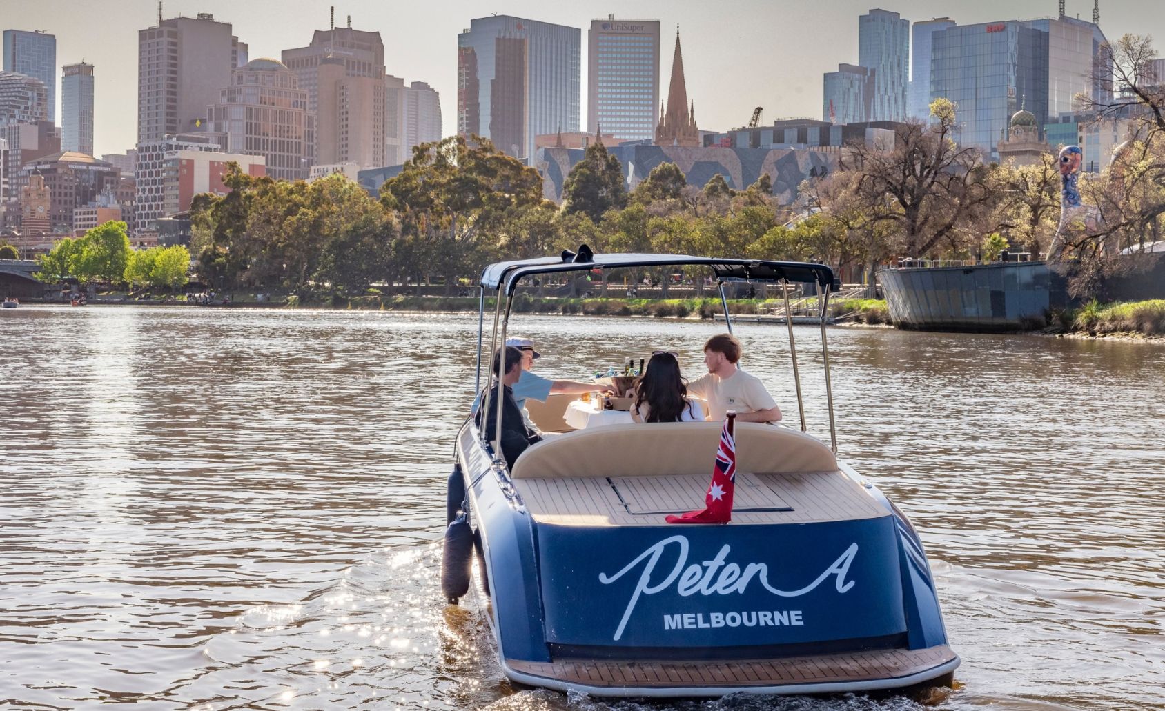 Electric self-drive hire boat on Yarra River